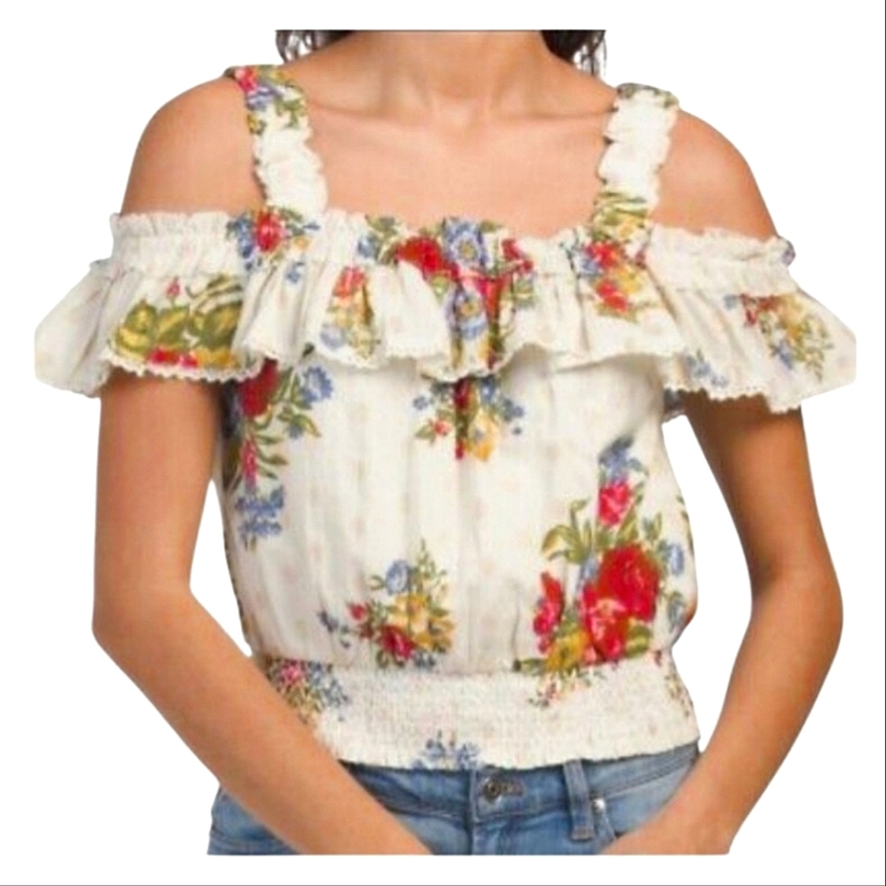 HOUSE OF HARLOW 1960 Helena Ivory Floral Polka Dot Multiway Cold & Off Shoulder